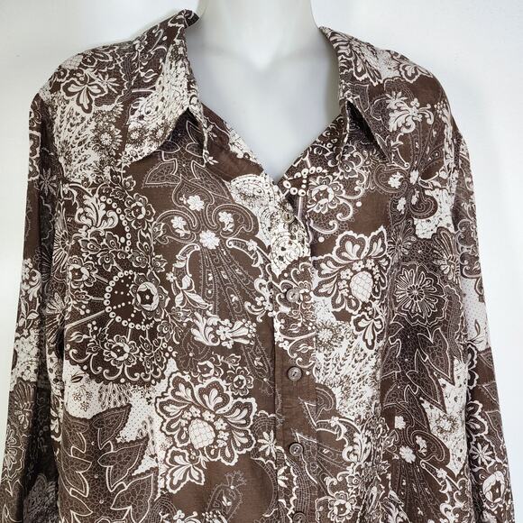 Coldwater Creek Womens Shirt 2X Silk Blend Floral Long Sleeve Button Lightweight - Picture 3 of 9